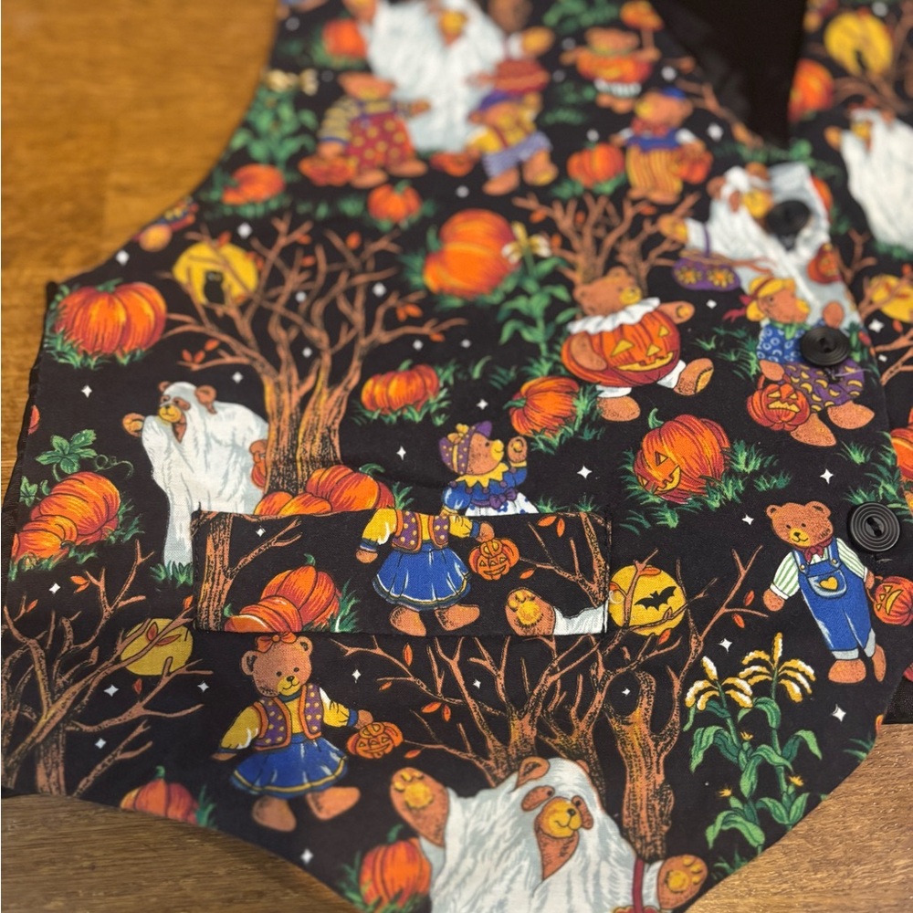Vintage Halloween Bear Vest | XL | Made in USA | Pumpkins Ghosts Trick-or-Treat - Picture 2 of 9